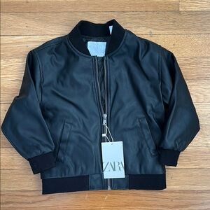 Zara Classic Black Jacket faux Leather Bomber
